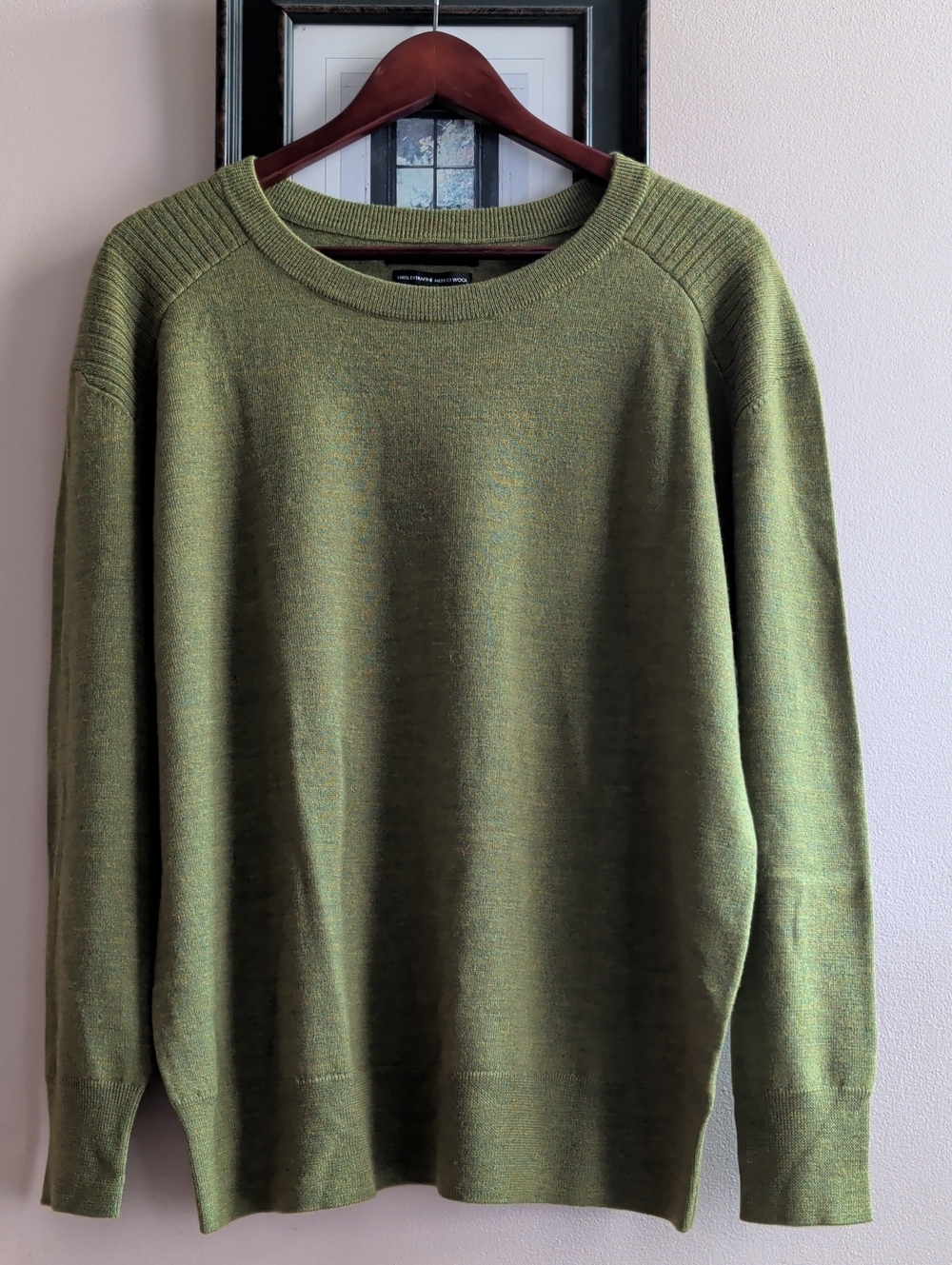 Tahari Green 100% Extra Fine Merino Wool Oversized Crewneck Sweater